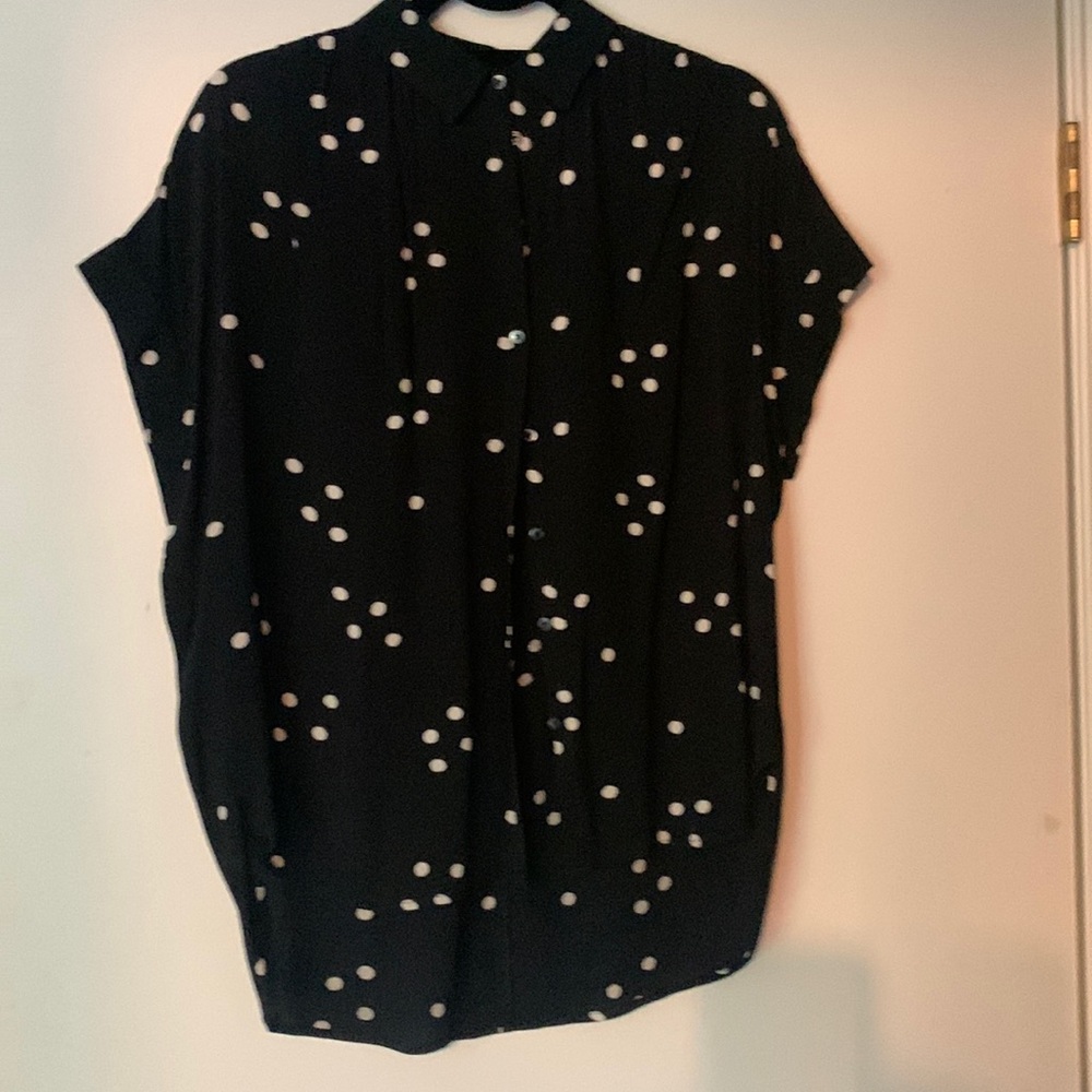 High low black and white polka dot Madewell blouse